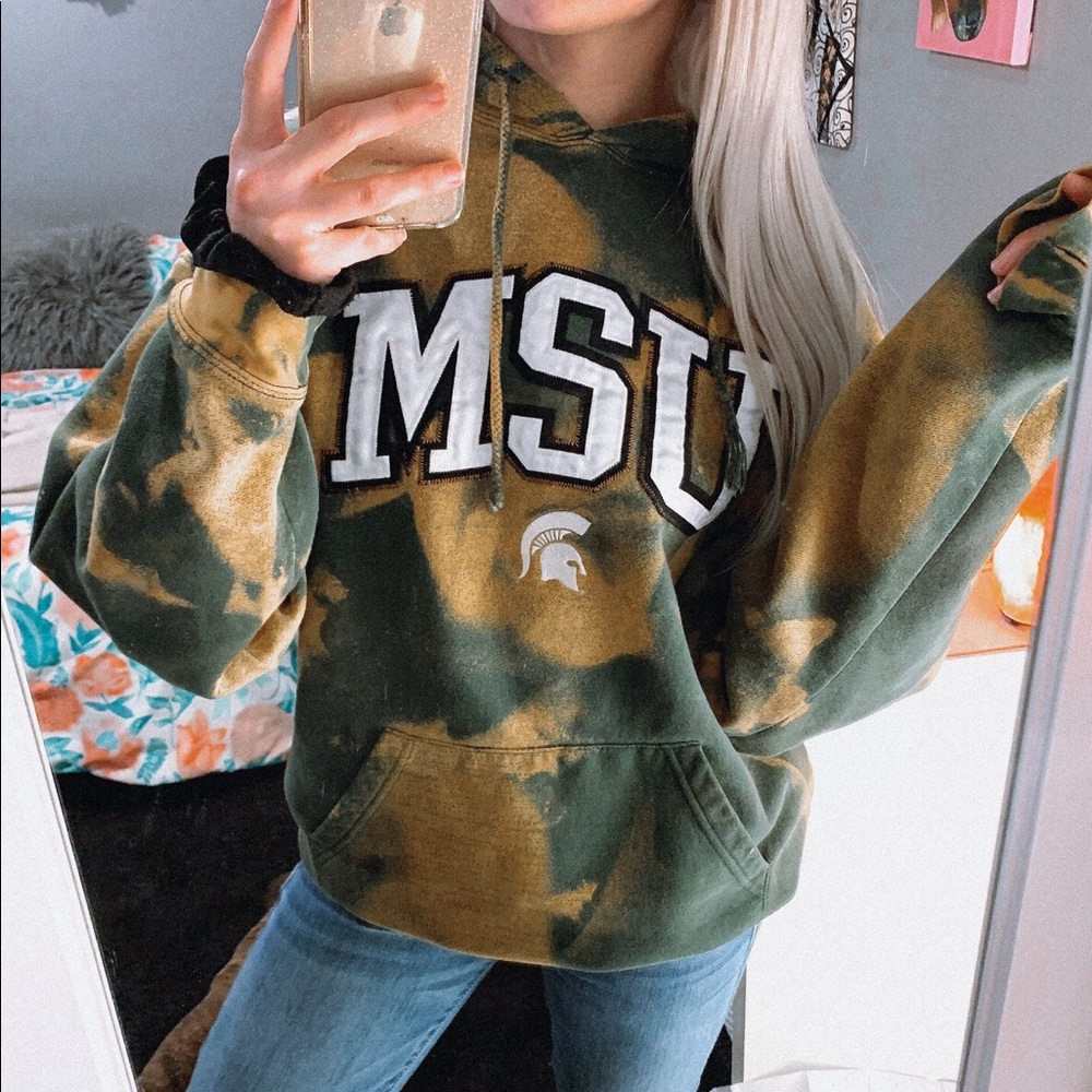 Vintage MSU Custom Bleached Acid Wash Hoodie
